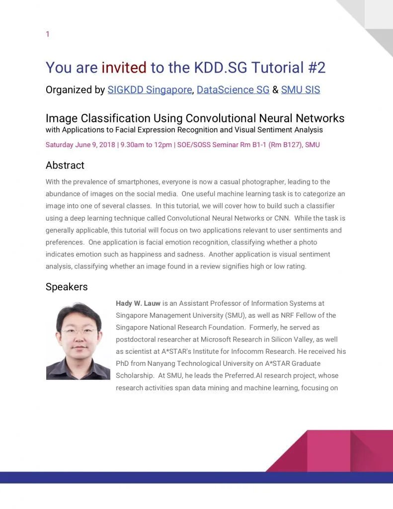 KDD.SG Tutorial on Image Classification Using CNN